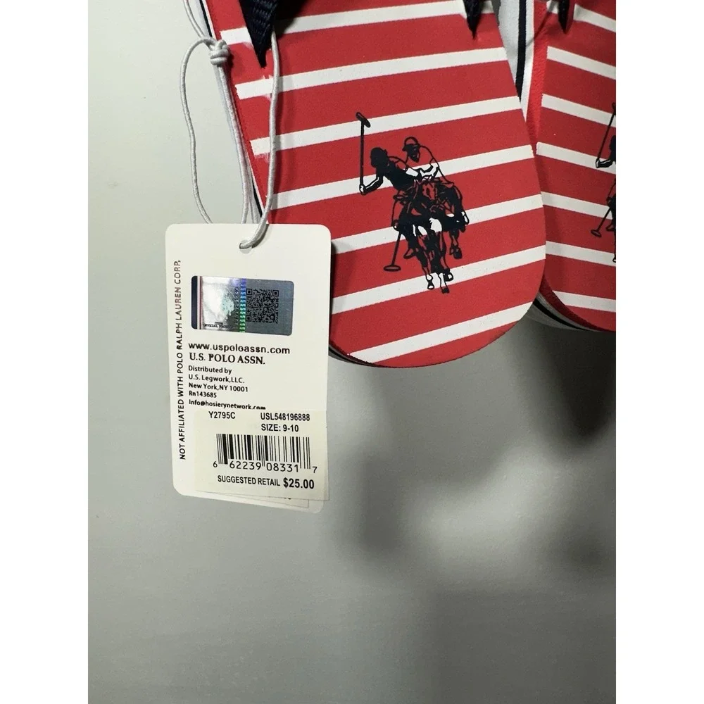 U.S. Polo Assn. Size 9-10 Flip Flops Red White Striped Sandals